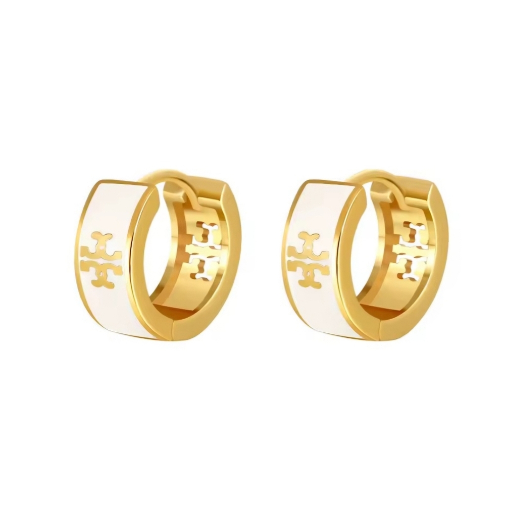 Tory Burch Elegant Gold and Cream Hoop Earrings